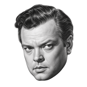 Pencil head portrait of Orson Welles