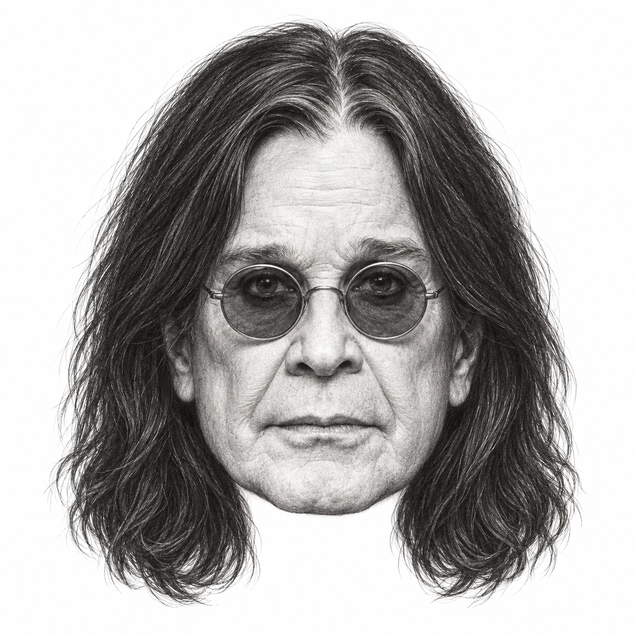 AI-generated head-only pencil portrait of Ozzy Osbourne