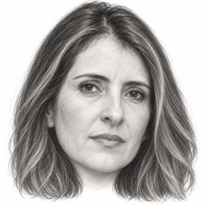 AI-assisted pencil head portrait of Paloma Valencia