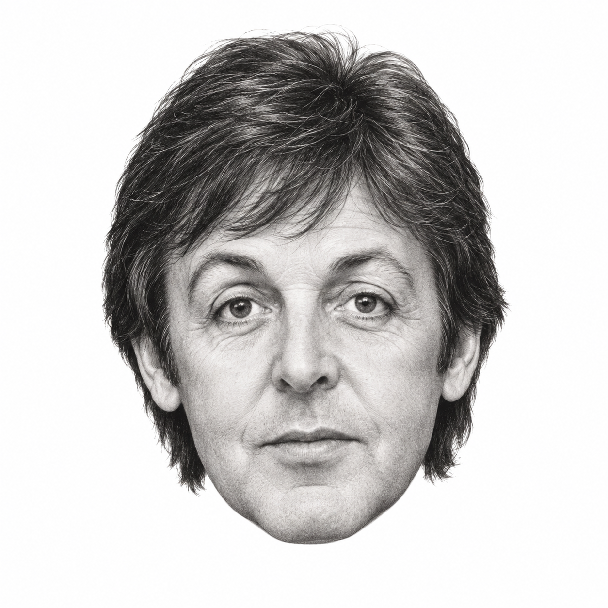 AI-generated head-only pencil portrait of Paul McCartney