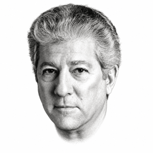AI-assisted head-only pencil portrait of Peter Riegert