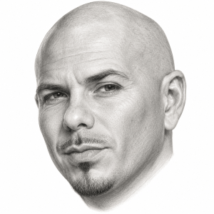 AI-generated pencil portrait of Pitbull