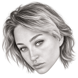 Head-only graphite portrait of Natalia Fadeev