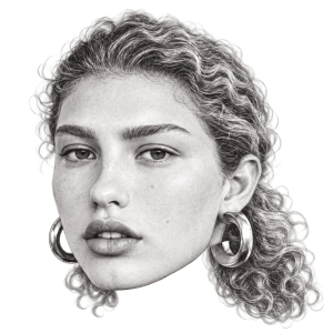 Head-only graphite portrait of Dorit Revelis