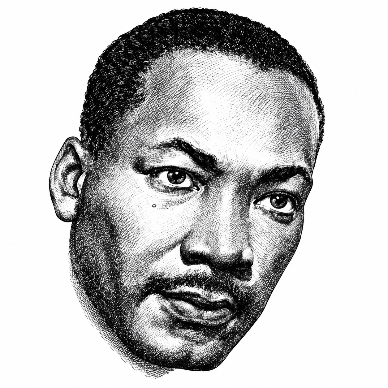 Black-and-white illustration of Martin Luther King Jr.