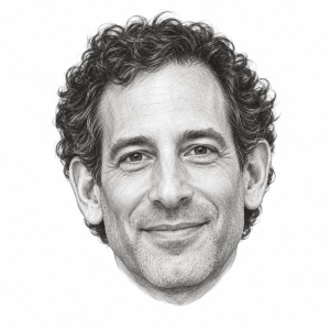 AI-generated head-only pencil portrait of Rabbi David Ingber
