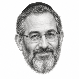 AI-generated head-only pencil portrait of Rabbi Yosef Kanefsky