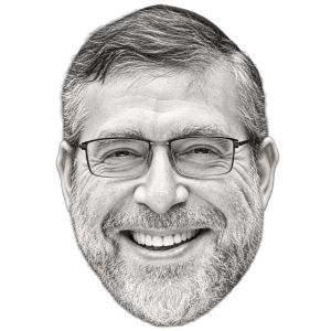 Head-only pencil portrait illustration of Rabbi Daniel Korobkin