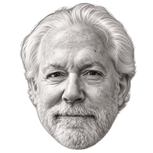Head-only pencil portrait illustration of Rabbi Irwin Kula