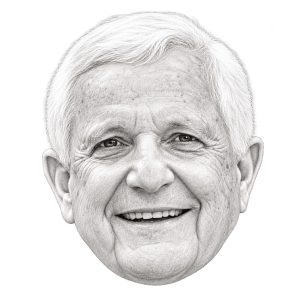 Head-only pencil portrait illustration of Rabbi Harold Loss