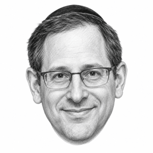 AI-generated head-only pencil portrait of Rabbi Yona Reiss