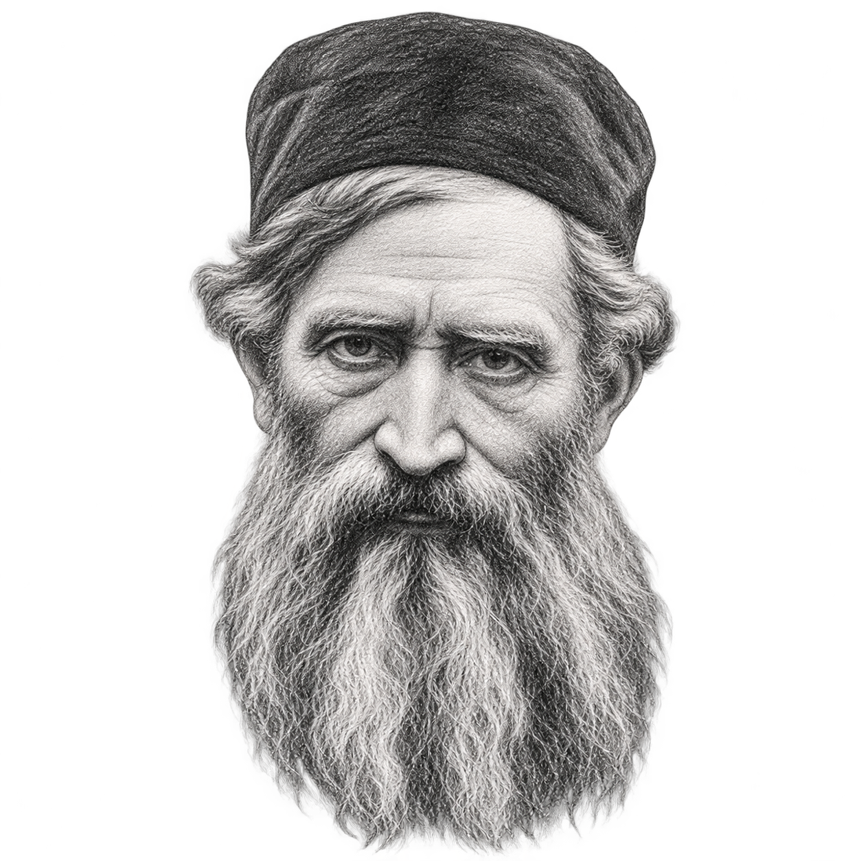 Head-only pencil portrait illustration of Rabbi Samuel Mohilever
