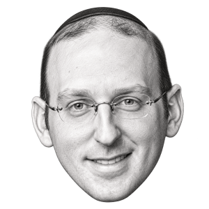 Head-only pencil portrait illustration of Rabbi Adam Scheier