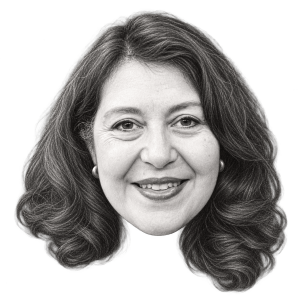 Head-only pencil portrait illustration of Rabbi Yael Splansky