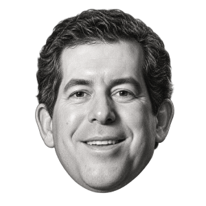 Head-only pencil portrait illustration of Rabbi Brian Strauss