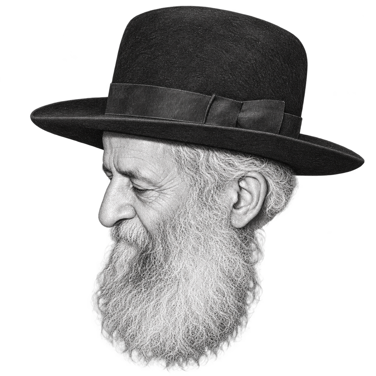 Head-only pencil portrait illustration of Rabbi Zvi Yehuda Kook