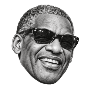 Pencil head portrait of Ray Charles