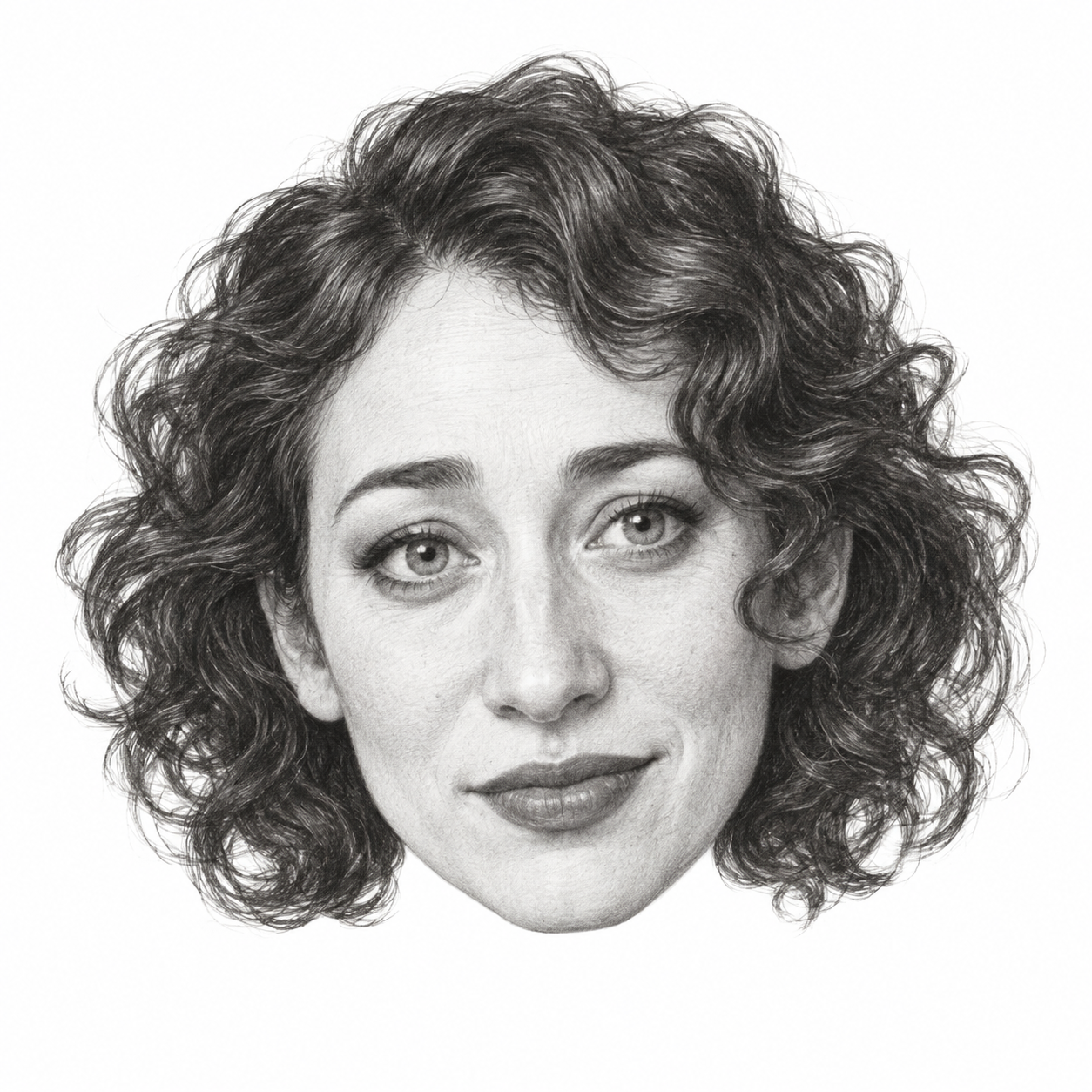 AI-generated head-only pencil portrait of Regina Spektor