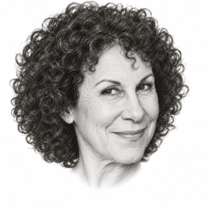 Pencil portrait illustration of Rhea Perlman