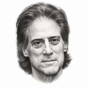 AI-assisted head-only pencil portrait of Richard Lewis