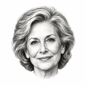 AI-generated head-only illustration of Rita Hauser