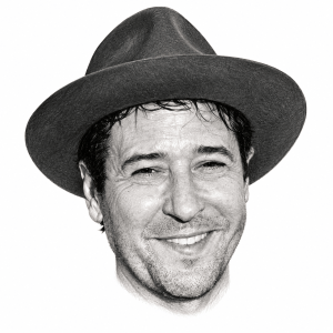 AI-assisted head-only pencil portrait of Rob Morrow