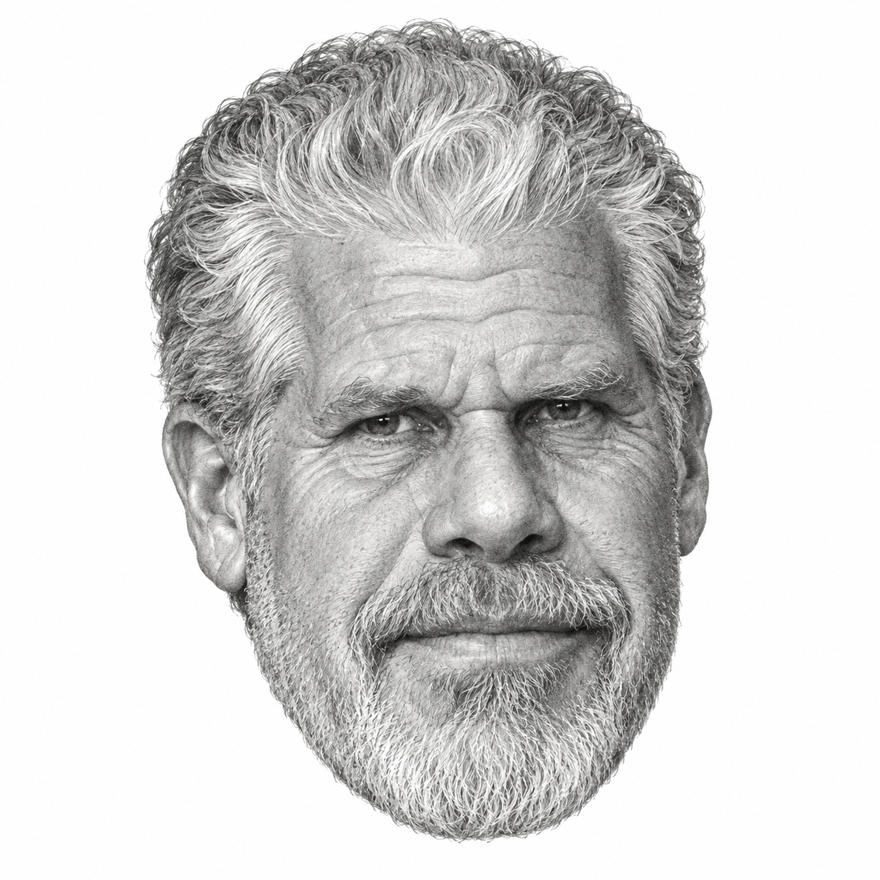 Graphite head portrait of Ron Perlman