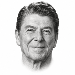 AI-generated pencil portrait of Ronald Reagan