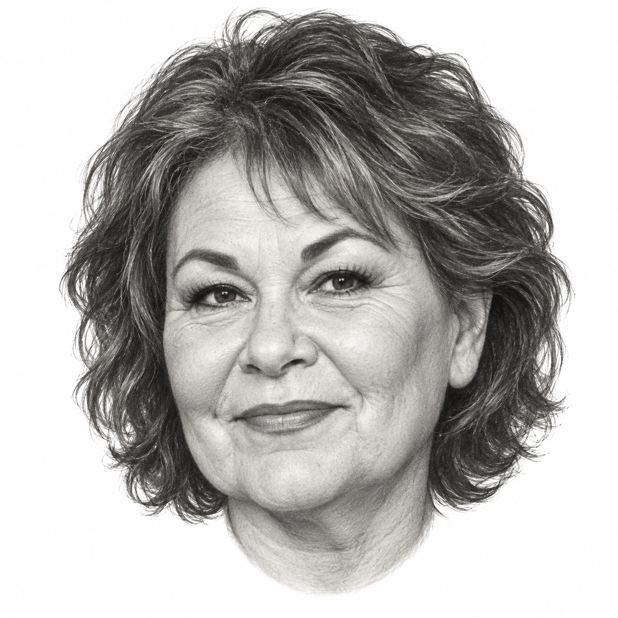 AI-generated pencil portrait of Roseanne Barr