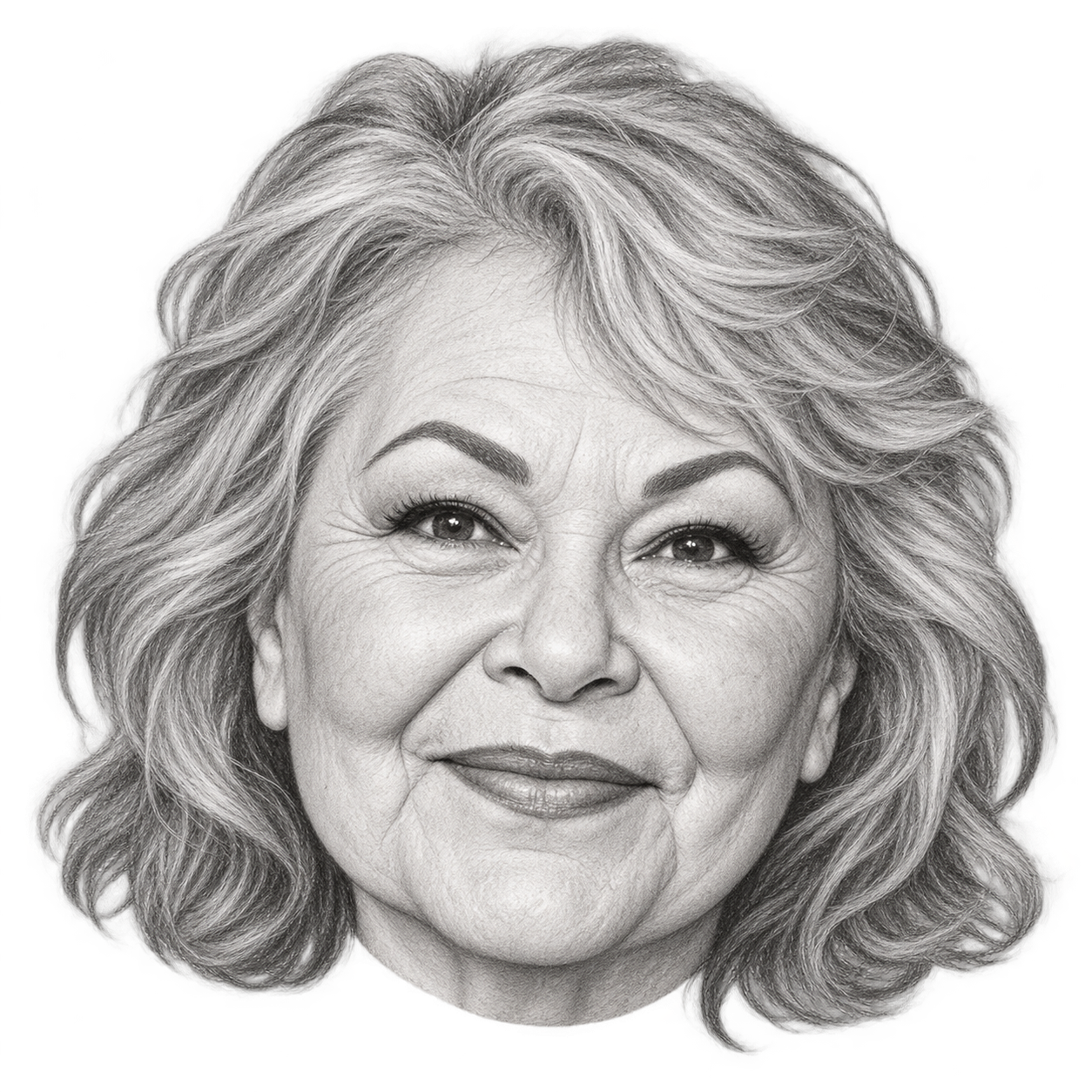 AI-generated pencil portrait of Roseanne Barr