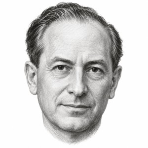 AI-generated pencil portrait of Rudy Boschwitz