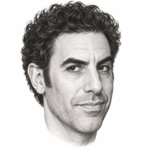 AI-generated pencil portrait of Sacha Baron Cohen