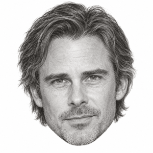 Head-only graphite portrait of Sam Trammell