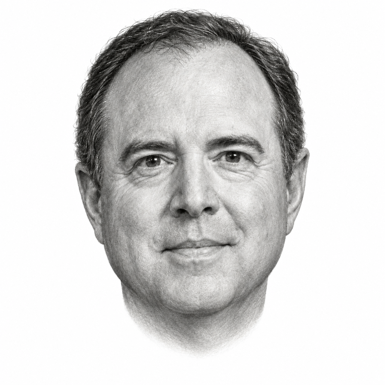 AI-generated pencil portrait of Adam Schiff
