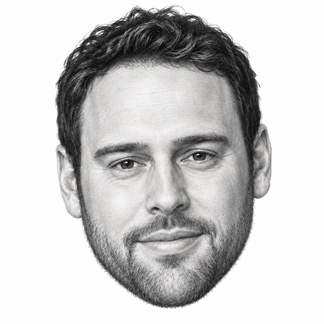 Graphite head portrait of Scooter Braun