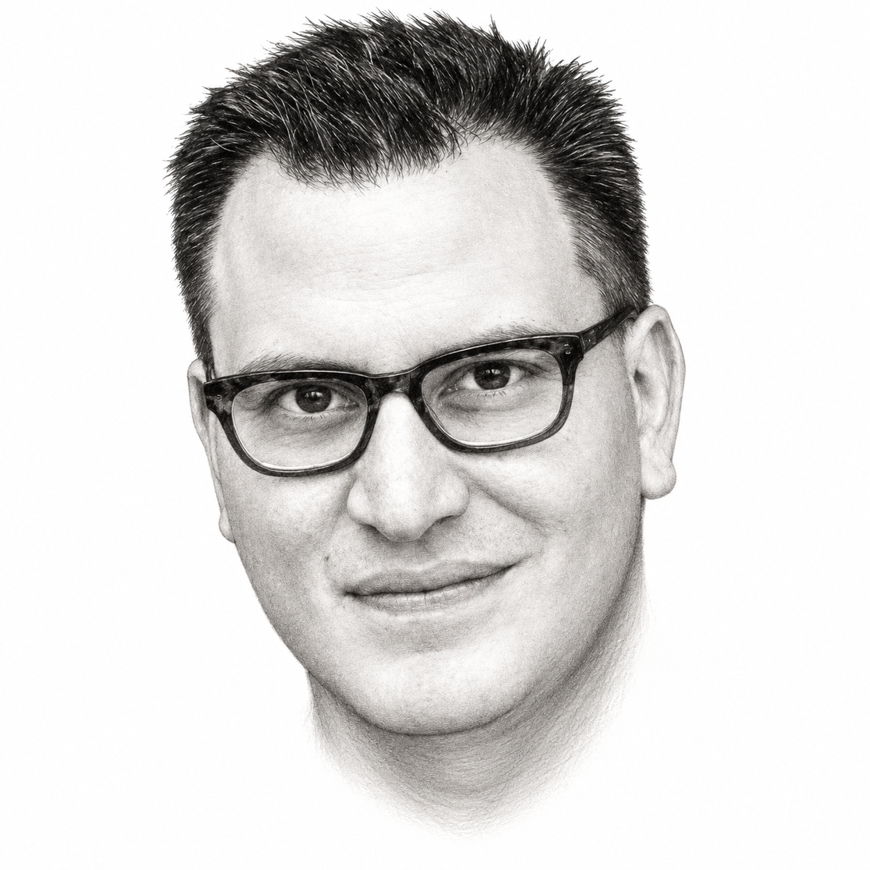 AI-assisted pencil portrait of Scott Jones