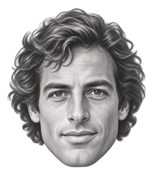Pencil head portrait of Shaun Tomson