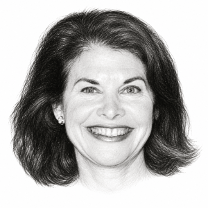 AI-assisted head-only pencil portrait of Sherry Lansing