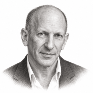 AI-generated pencil portrait of Simon Sebag Montefiore