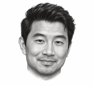 Pencil illustration of Simu Liu