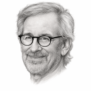 AI-assisted pencil portrait of Steven Spielberg