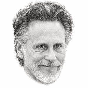 AI-assisted head-only pencil portrait of Steven Weber