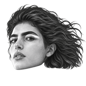 Head-only graphite portrait of Sun Mizrahi