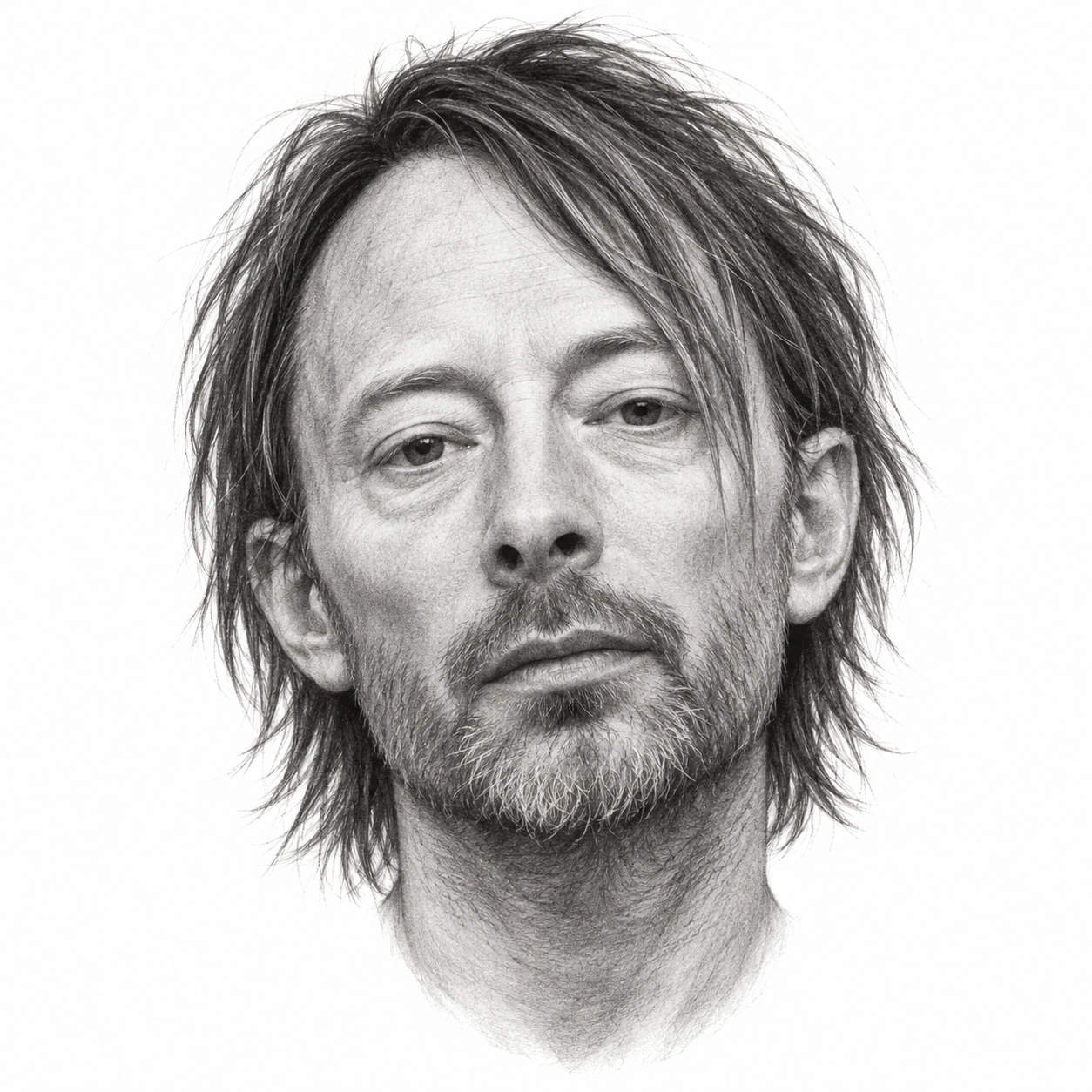 AI-generated pencil portrait of Thom Yorke