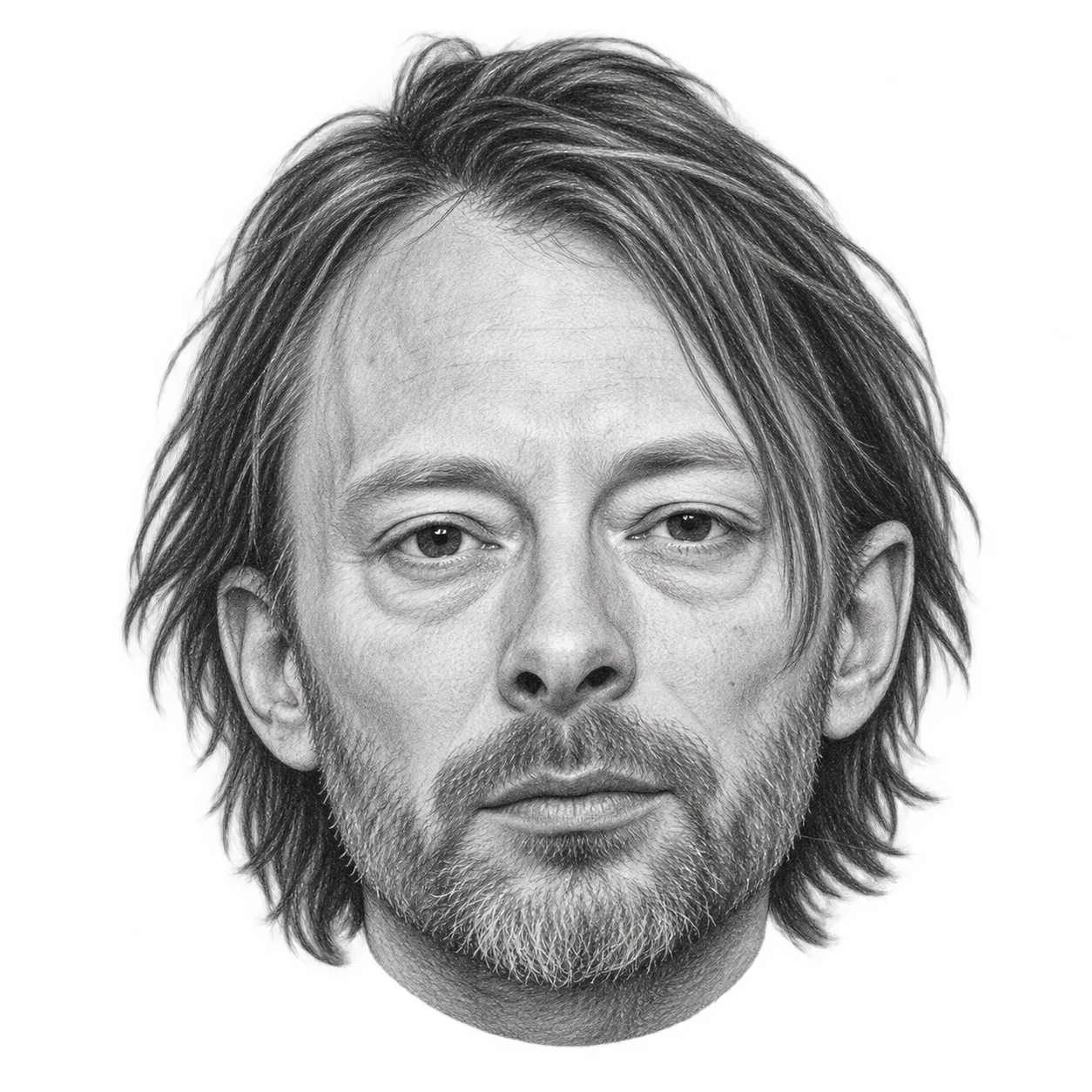AI-generated pencil portrait of Thom Yorke