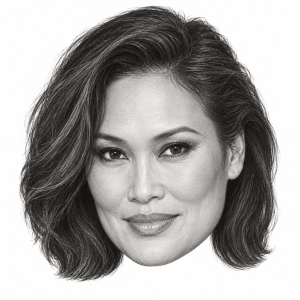 Head-only graphite portrait of Tia Carrere