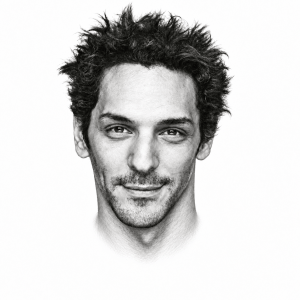 Pencil portrait illustration of Tomer Sisley