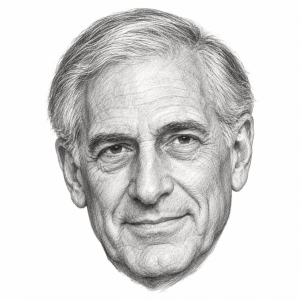 AI-generated pencil portrait of Warren Rudman