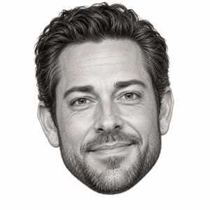 Head-only graphite portrait of Zachary Levi