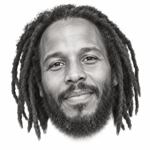 AI-assisted pencil head portrait of Ziggy Marley